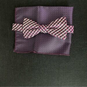 Croft&Barrow Men’s Purple Check Bow Tie & Pocket Silk